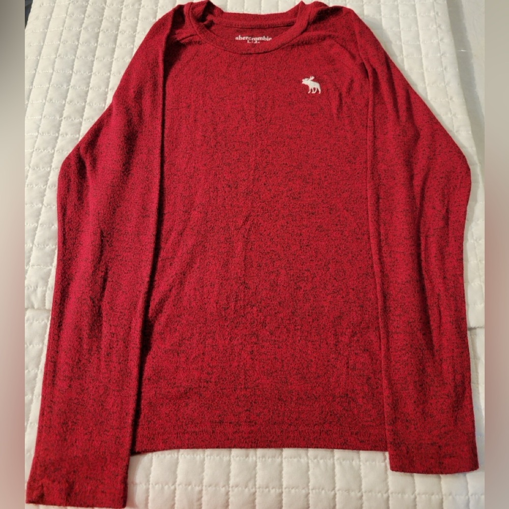 🎄🎁Abercrombie Kids Heathered Red Long Sleeve Shirt Christmas Holiday Festive Fun